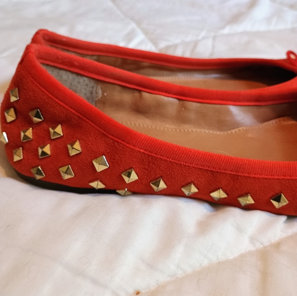 J.Crew Womens Ballet Flats Shoes Orange Suede Slip On Studded Round Toe Bow - Picture 8 of 16